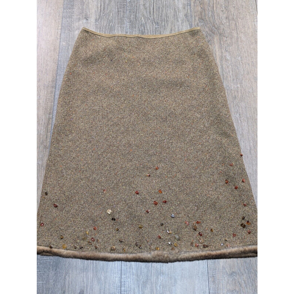 Tahari Skirt Womens 8 Brown Pencil Midi Beaded Print Casual Zip - Picture 1 of 8
